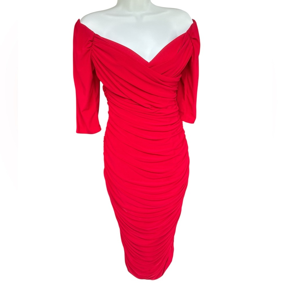 SOLD - Monica Wiggle Red Dress Pinup Couture Laura Byrnes Spring 2017 Large